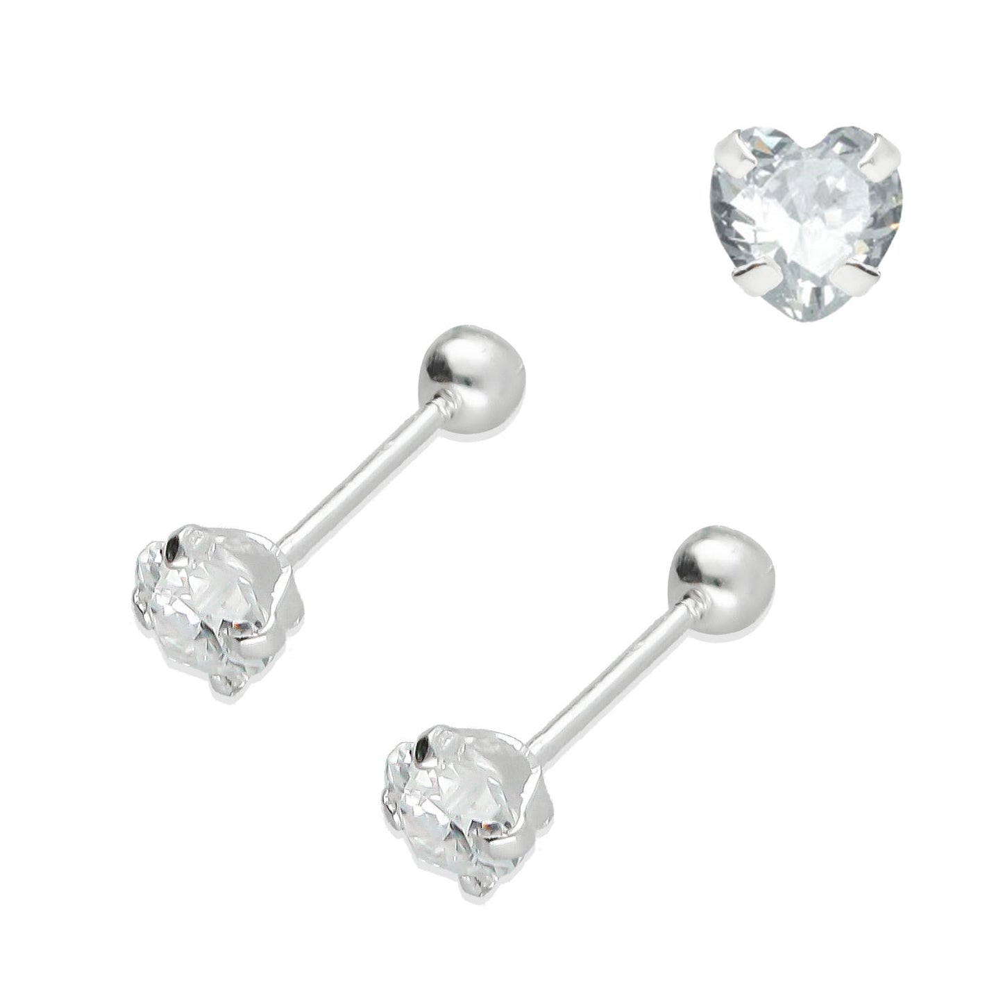 LPBR073 Aretes Borquel Zirconia Corazon 4 mm Bolita Plata .925 Taxco Gro 1995429189