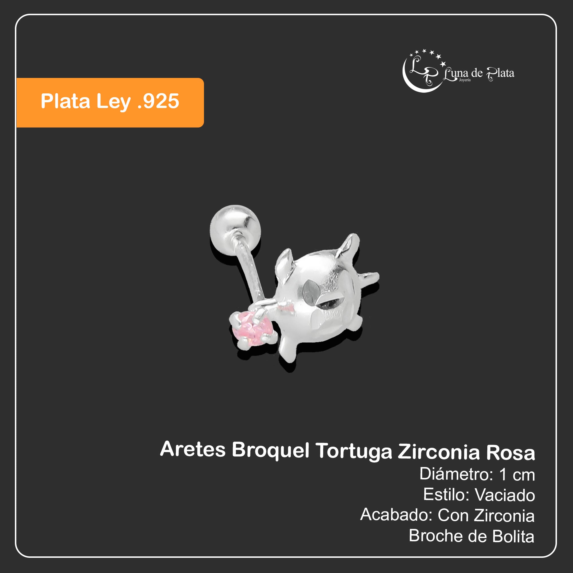 LPBR076 Aretes Broquel Tortuga Zirconia Rosa Plata .925 Taxco Gro. 1995915821