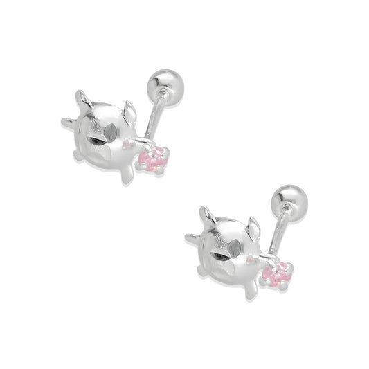 LPBR076 Aretes Broquel Tortuga Zirconia Rosa Plata .925 Taxco Gro. 1995915821