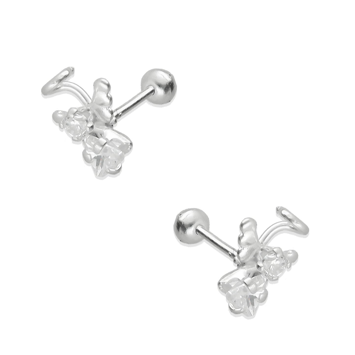 LPBR077 Aretes Broquel Angelito Zirconia Plata .925 Taxco Gro. 2765925140