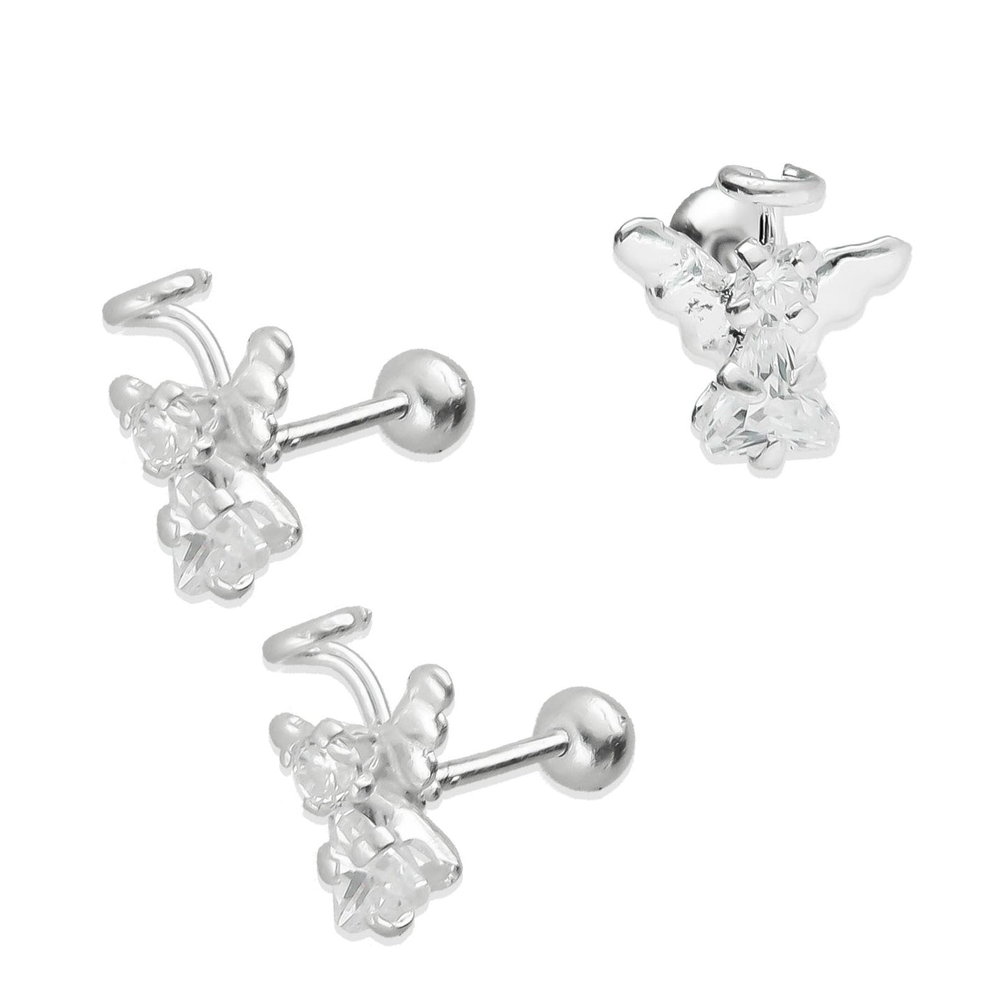 LPBR077 Aretes Broquel Angelito Zirconia Plata .925 Taxco Gro. 2765925140