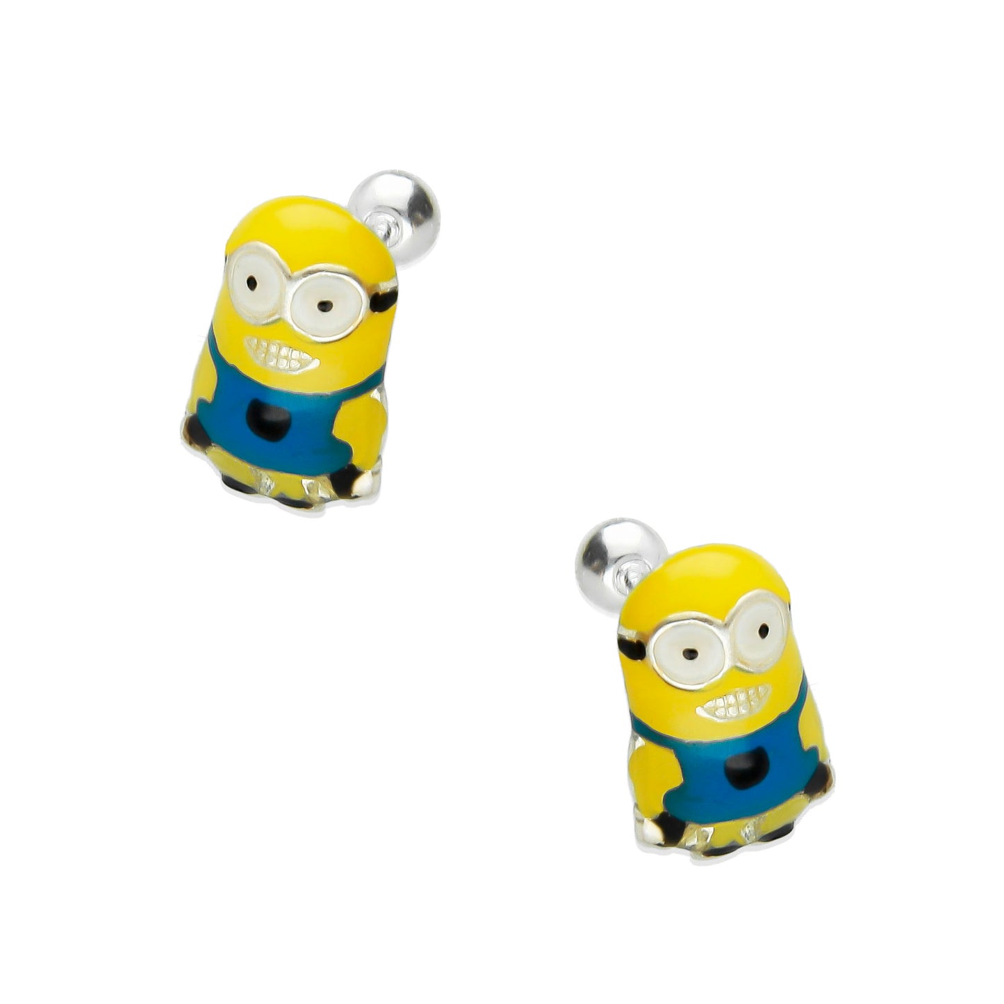 LPBR086 Aretes Broquel Minions Esmalte Plata .925 Taxco Gro.