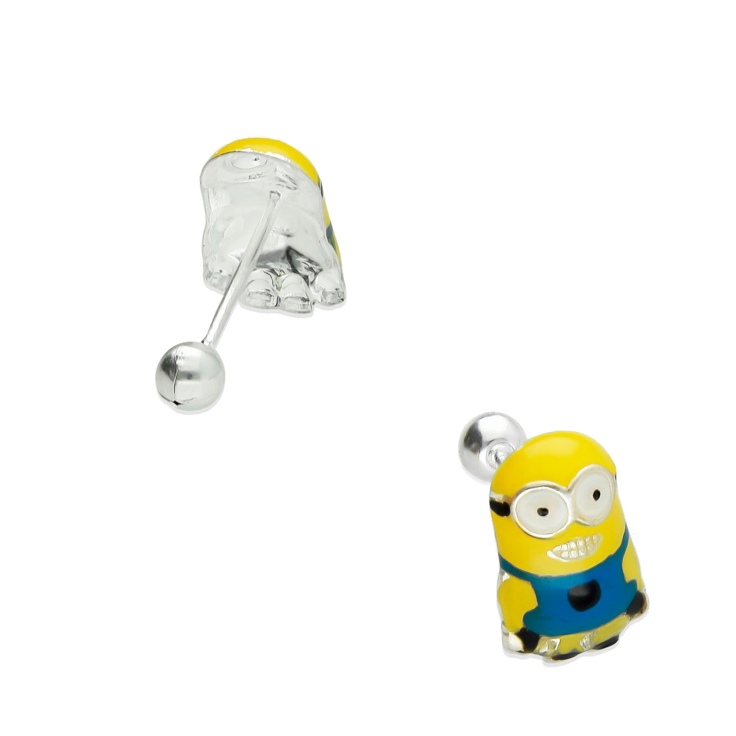 LPBR086 Aretes Broquel Minions Esmalte Plata .925 Taxco Gro.