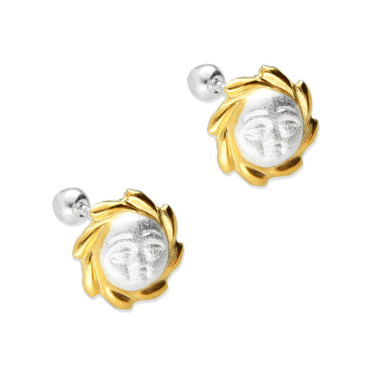 LPBR089 Aretes Broquel Sol Dorado Plata .925 Taxco Gro. 1996533709