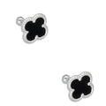 LPBR095 Arete Broquel Trébol Negro Esmalte 11 mm en Plata .925 Taxco
