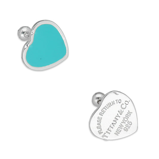 LPBR098 Arete Broquel Tiff Azul Cielo Esmalte 11 mm en Plata .925 Taxco