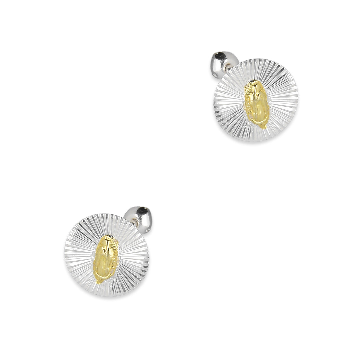 LPBR099 Arete Broquel Virgen Dorada Redondo Radial en Plata .925