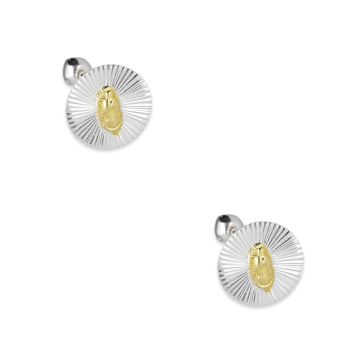 LPBR099 Arete Broquel Virgen Dorada Redondo Radial en Plata .925