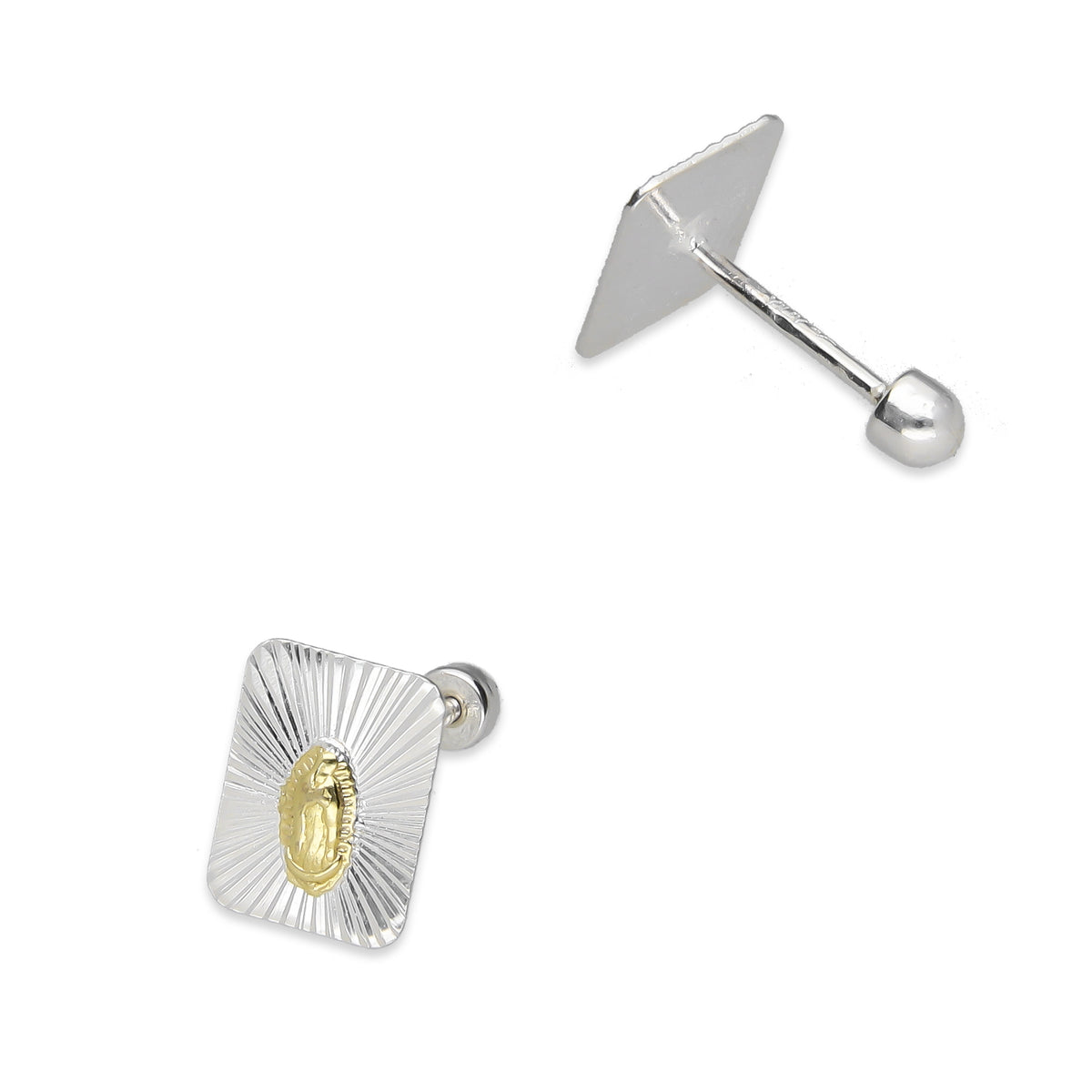 LPBR100 Arete Broquel Virgen Dorada Rectangular Radial en Plata .925