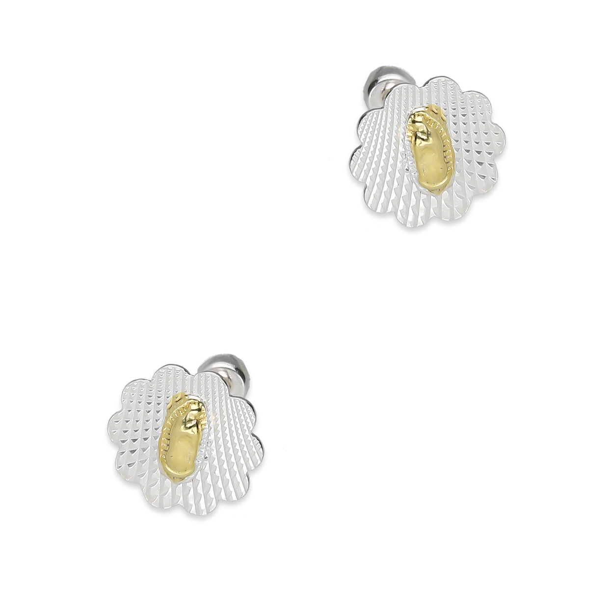 LPBR101 Arete Broquel Virgen Dorada Olan Redondo Radial en Plata .925