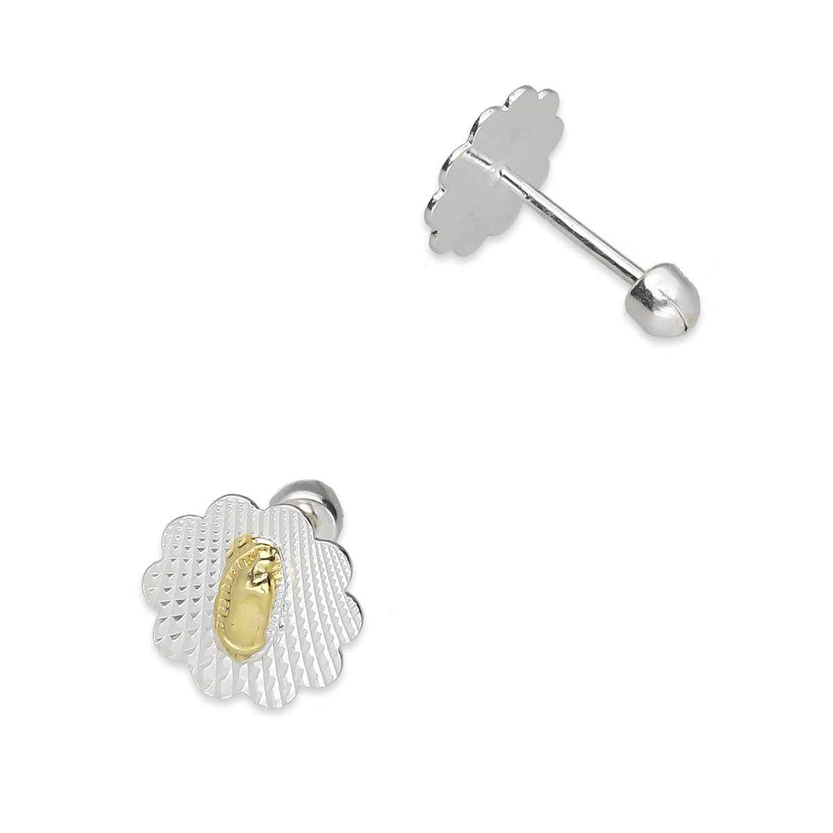LPBR101 Arete Broquel Virgen Dorada Olan Redondo Radial en Plata .925
