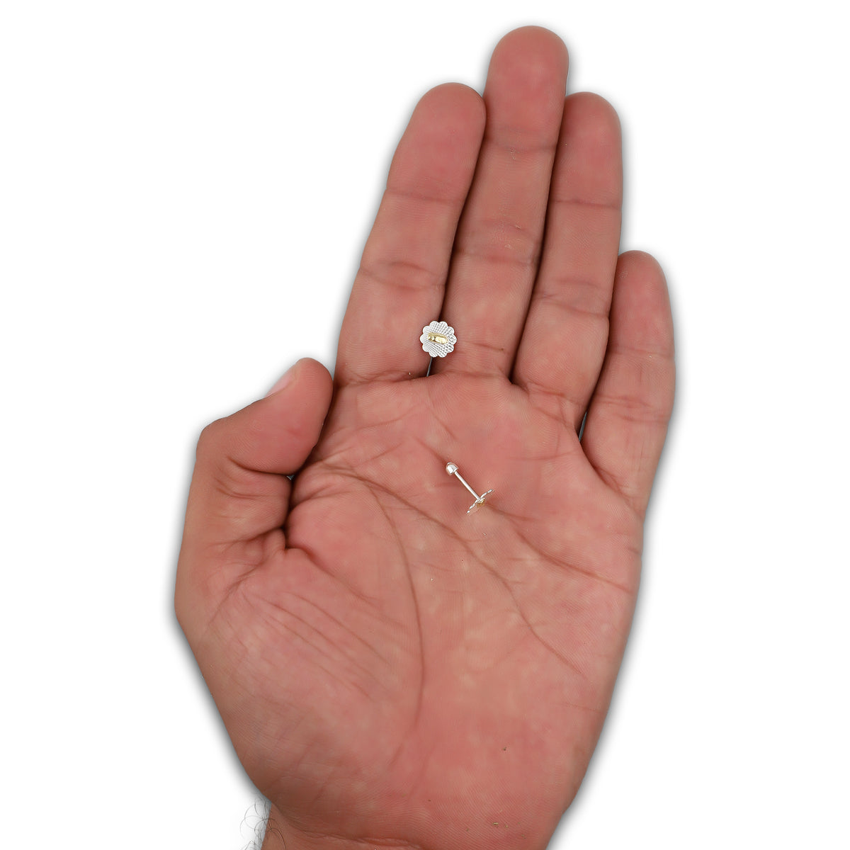 LPBR101 Arete Broquel Virgen Dorada Olan Redondo Radial en Plata .925