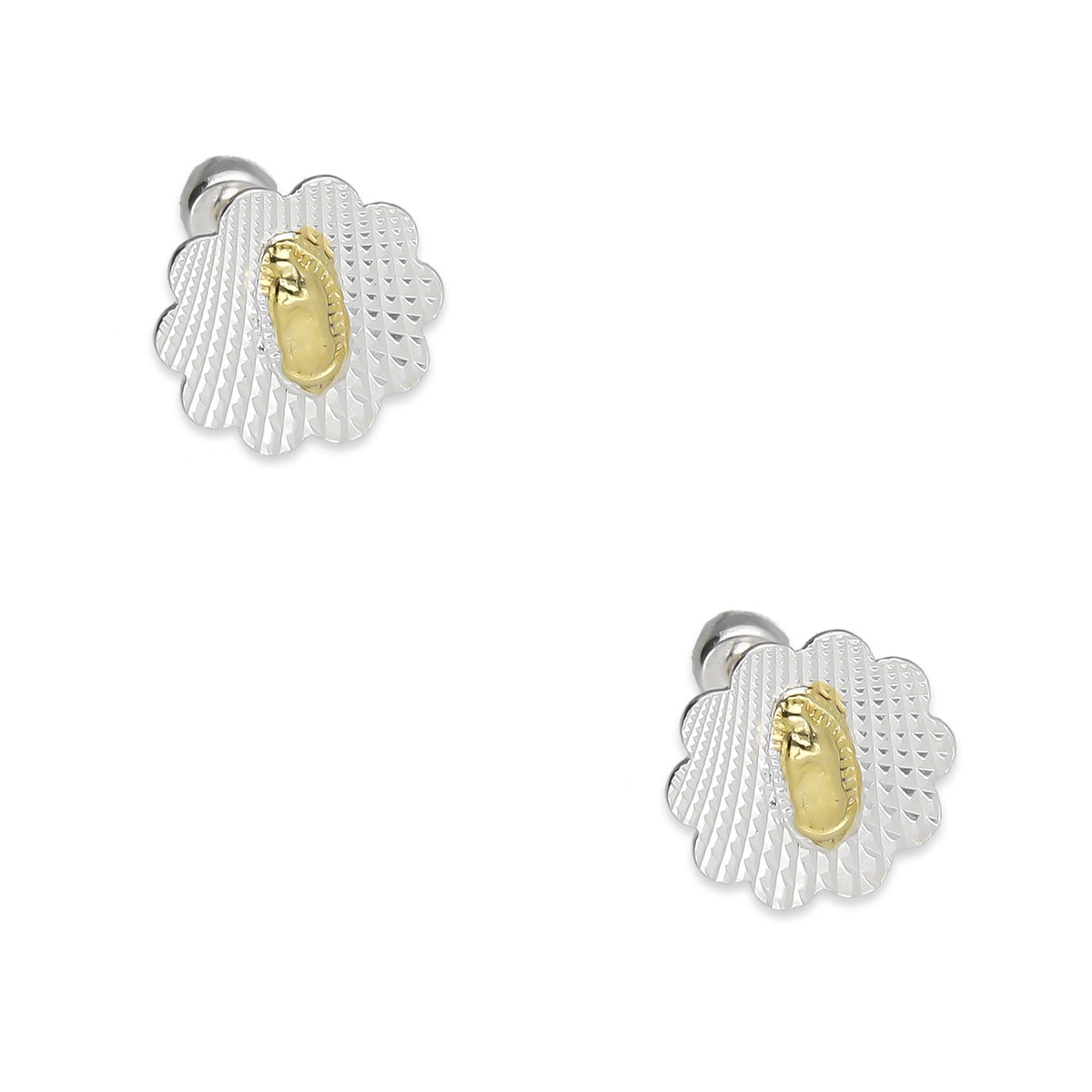 LPBR101 Arete Broquel Virgen Dorada Olan Redondo Radial en Plata .925