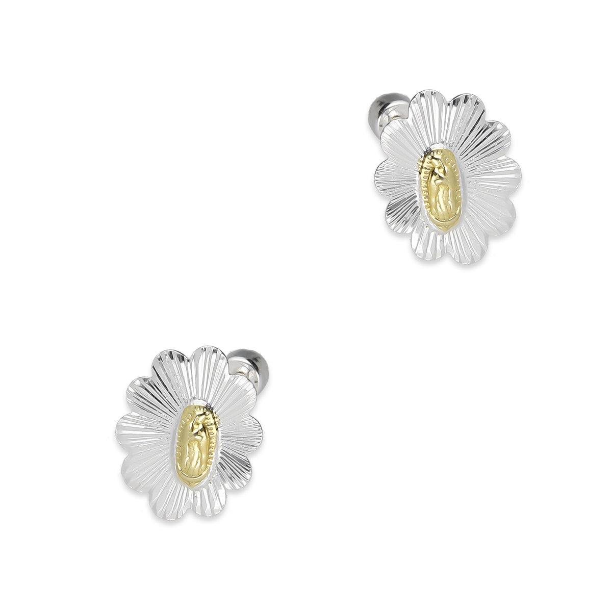 LPBR102 Arete Broquel Virgen Dorada Olan Ovalado Radial en Plata .925