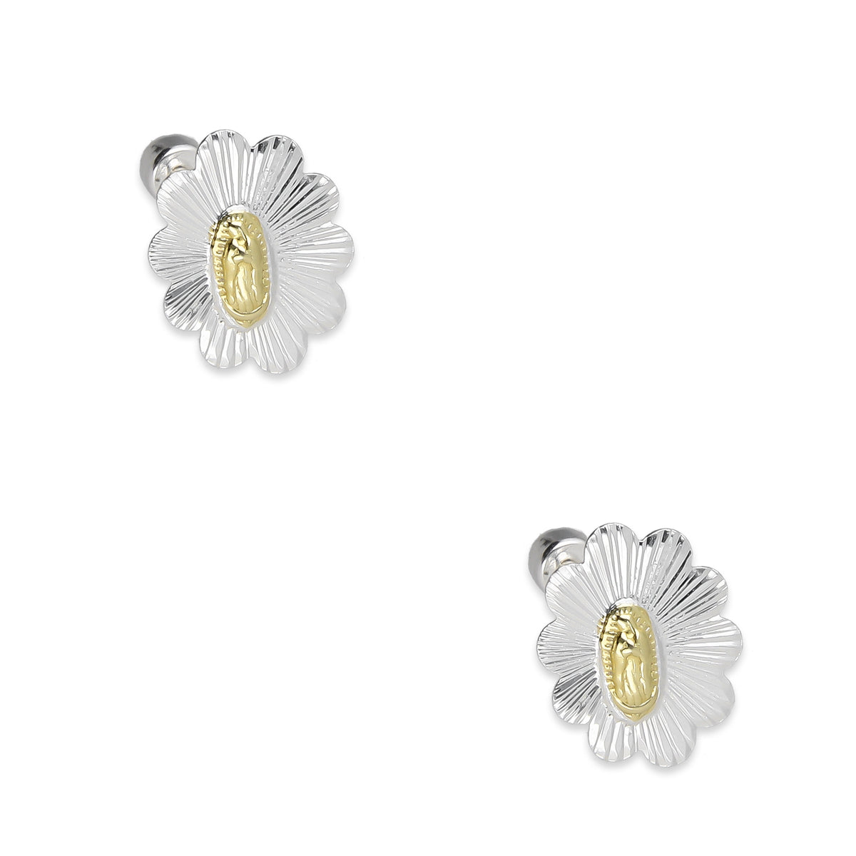 LPBR102 Arete Broquel Virgen Dorada Olan Ovalado Radial en Plata .925