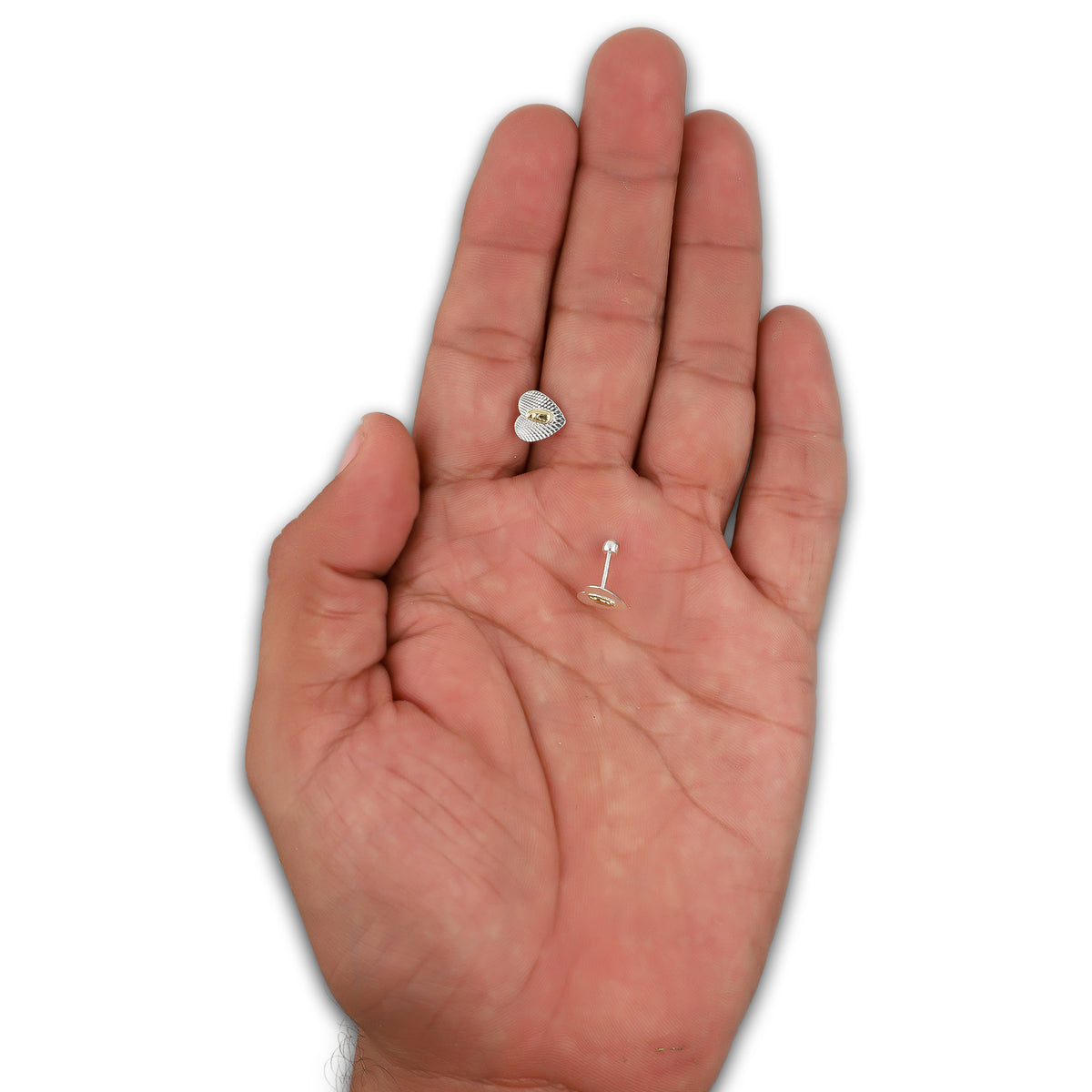 LPBR103 Arete Broquel Virgen Dorada Corazón Radial en Plata .925