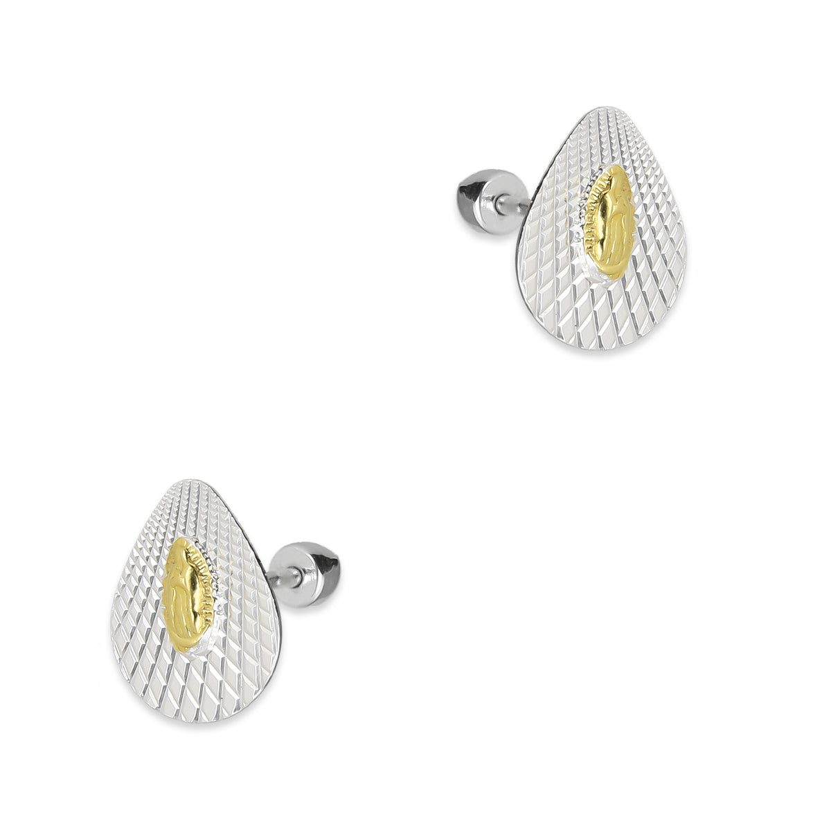LPBR104 Arete Broquel Virgen Dorada Gota Radial en Plata .925