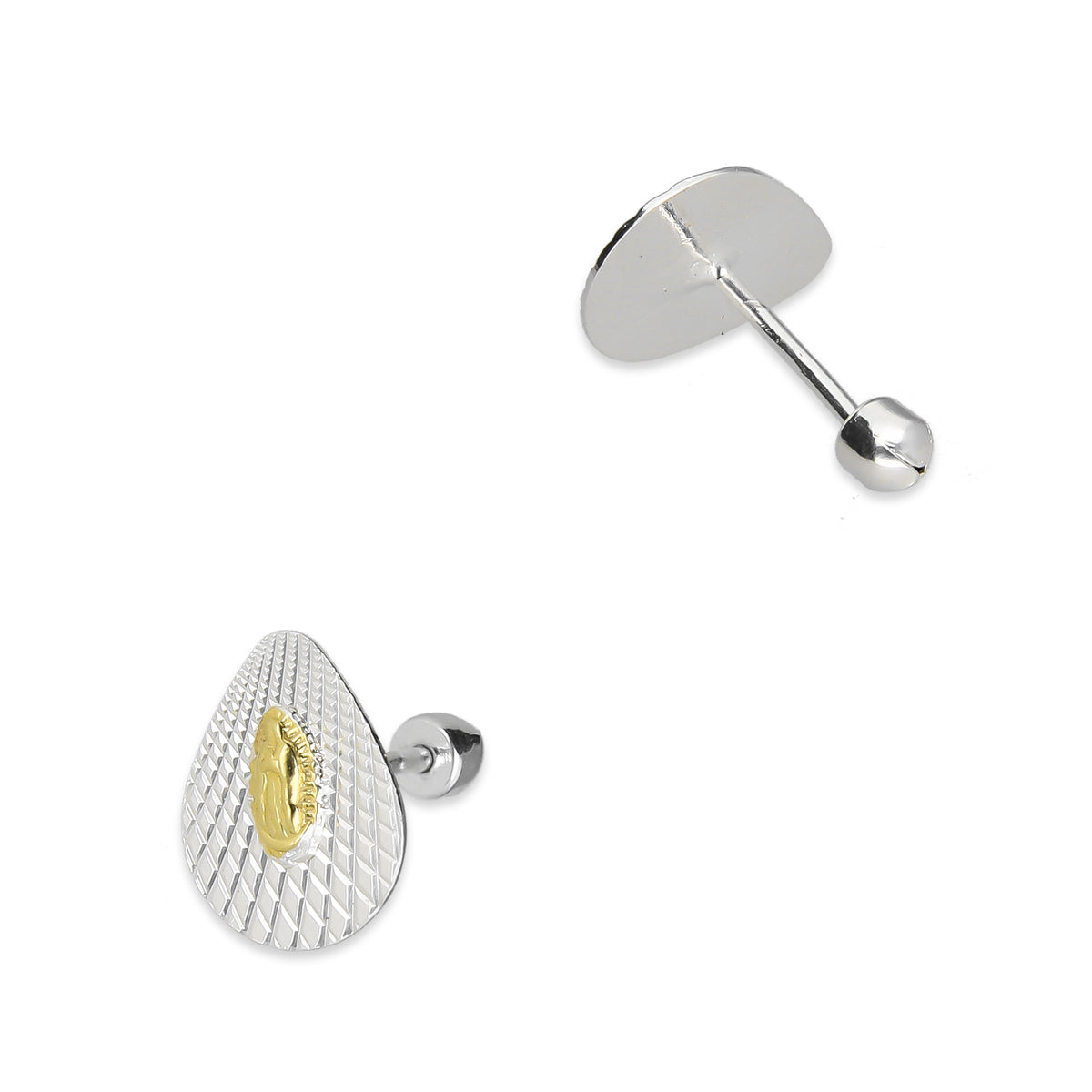 LPBR104 Arete Broquel Virgen Dorada Gota Radial en Plata .925