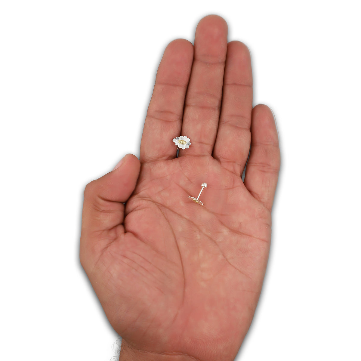 LPBR105 Arete Broquel Virgen Dorada Gota Olan Radial en Plata .925