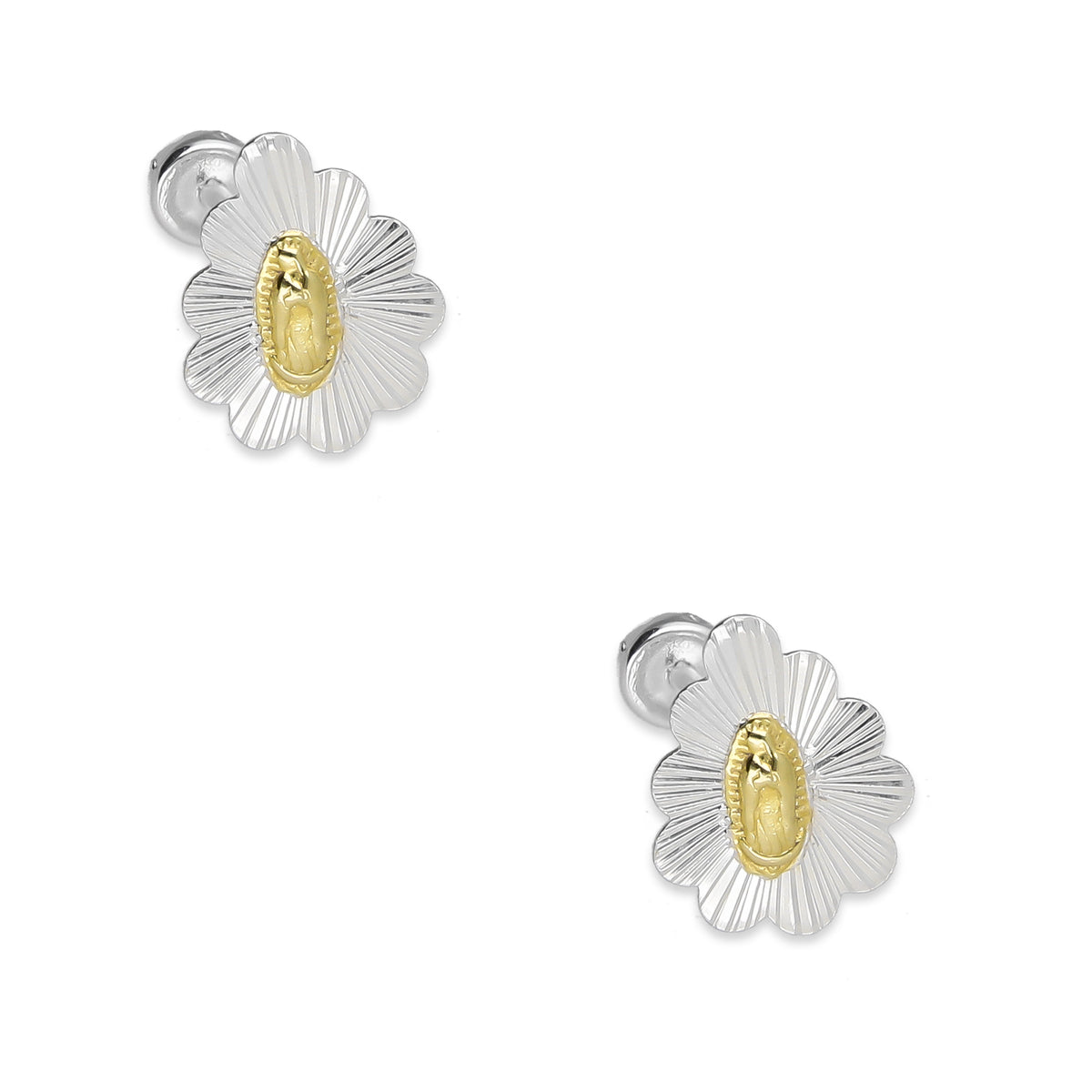 LPBR105 Arete Broquel Virgen Dorada Gota Olan Radial en Plata .925