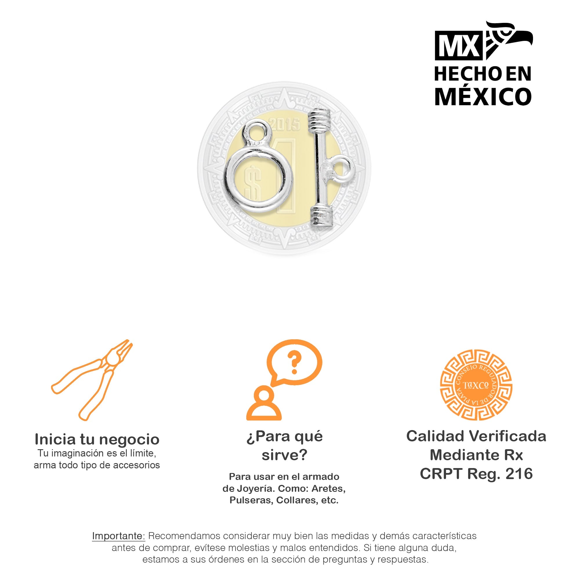 LPBRO003 Broche T en Espiral Gd Para Armar en Plata .925 3176302463
