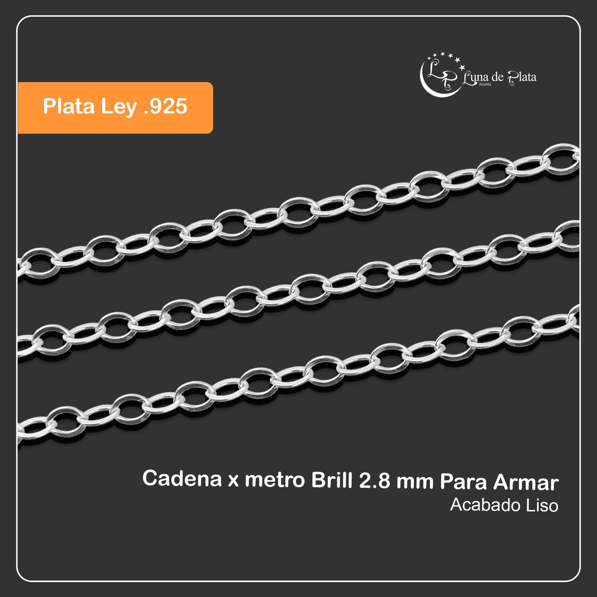 LPCAD003 Cadena x metro Brill 2.8 mm Para Armar Plata .925 2036289261