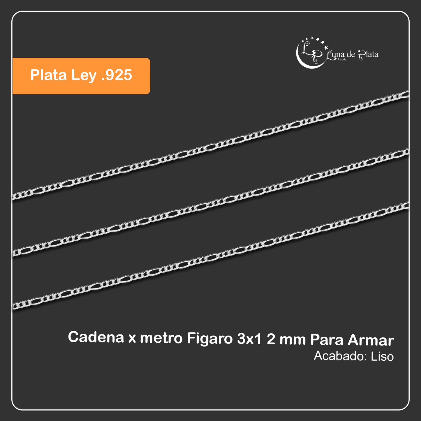 LPCAD007 Cadena x metro Figaro 3x1 2 mm Para Armar Plata .925 2055447413
