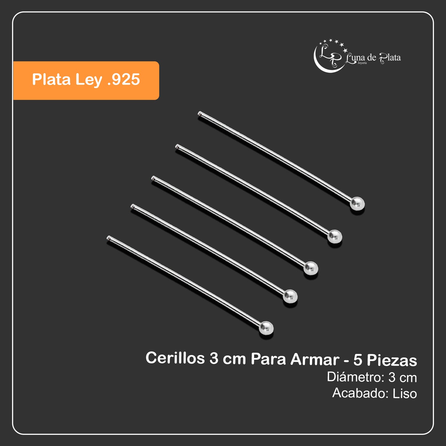 LPCE001  Cerillos 3 cm Para Armar - 5 Piezas en Plata .925 2965059554