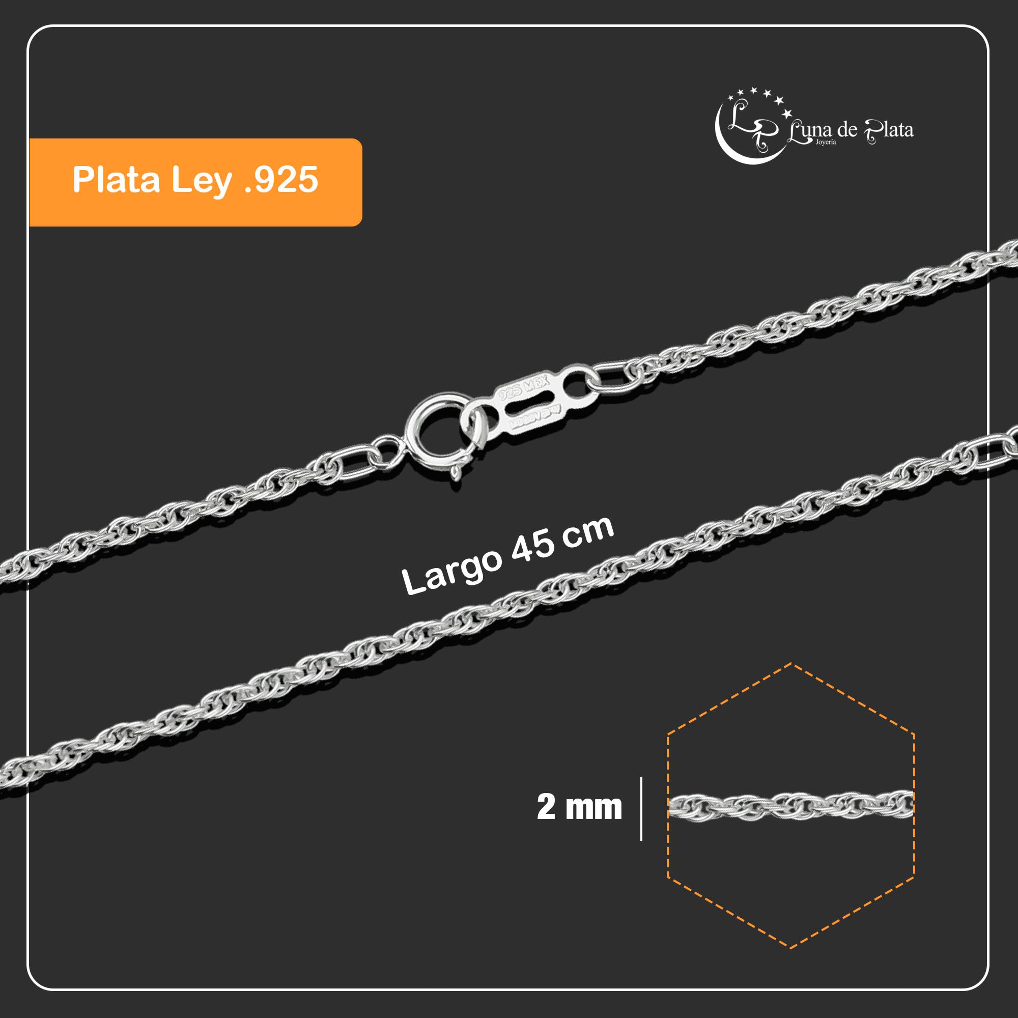 LPCU008-45 Cadena Torsal Ligera 2 Mm X 45 Cm 739347830