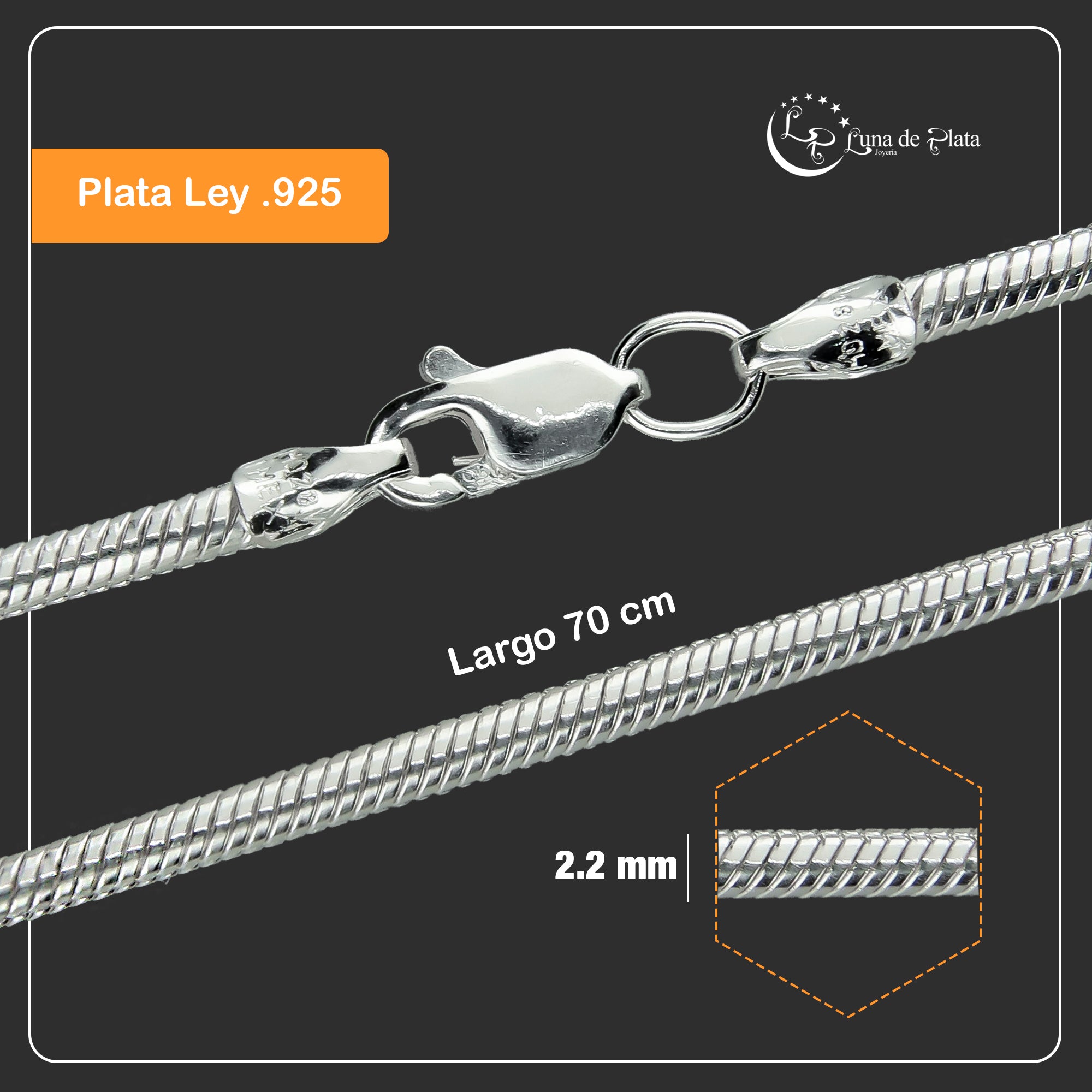 LPCU009-70 Cadena Cola De Rata 2.2 Mm X 70 Cms Plata .925 1316231073