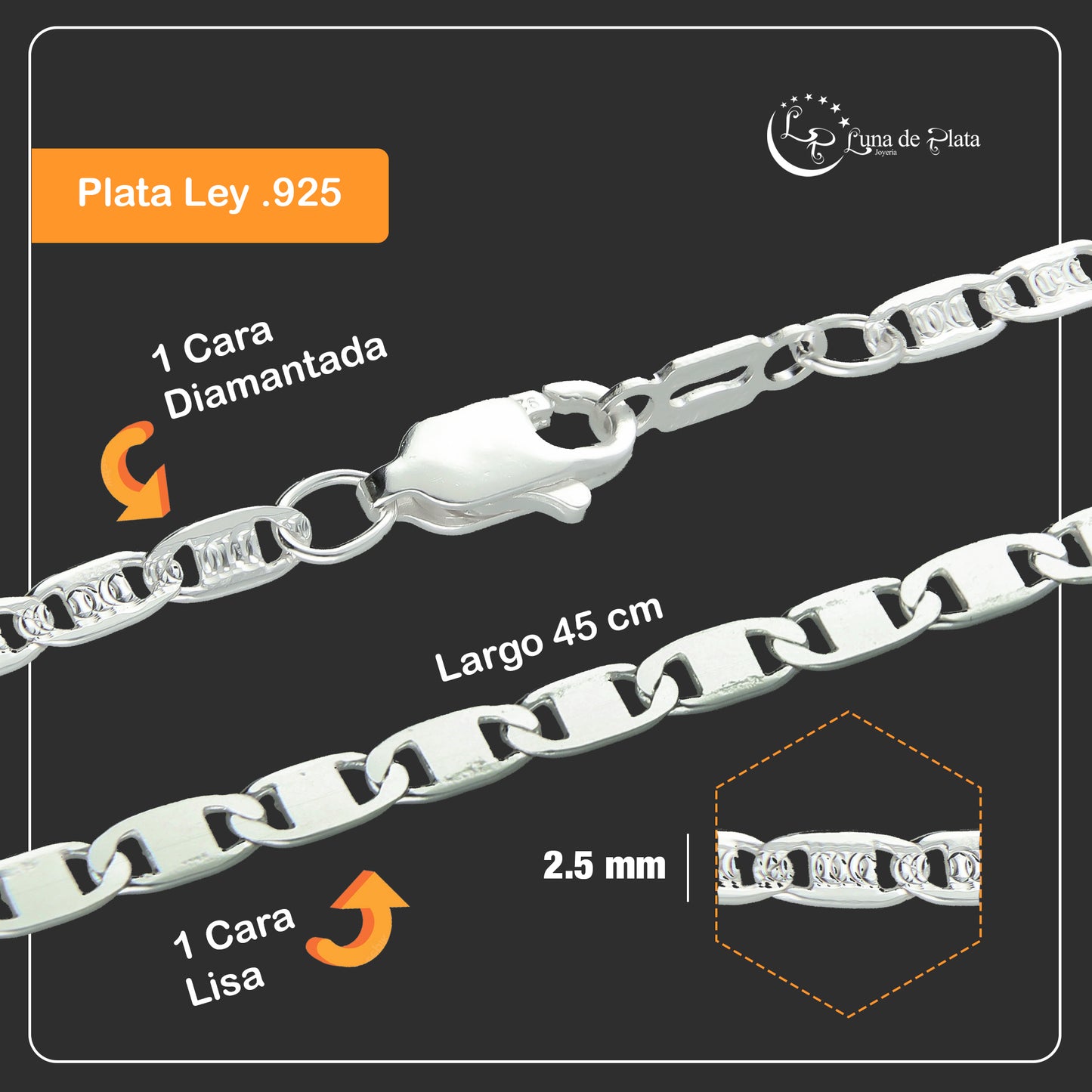 LPCU016-45 Cadena Modelo Valentino 2.5 Mm X 45 Cm 788894543