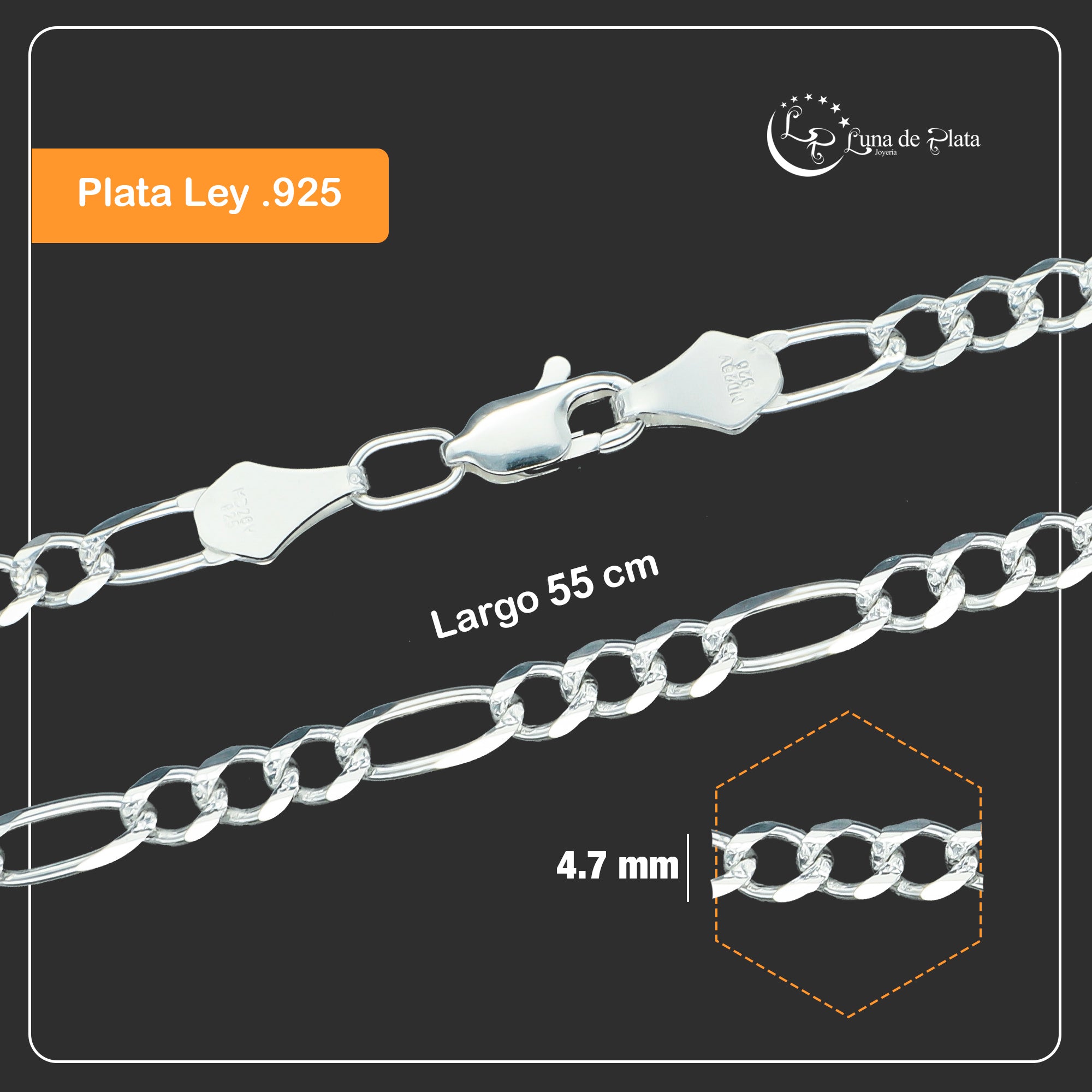 LPCU029-55 Cadena Gruesa Hombre 55 Cms X 4.7 Mm Fí­garo 3 por 1 2268087991
