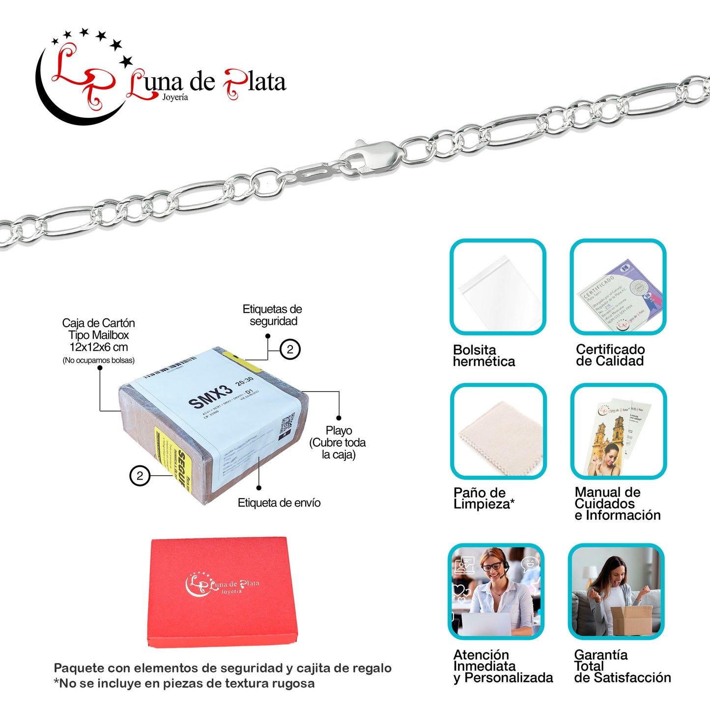 LPCU036-70 Cadena Fí­garo 3 por 1 de 3.5 mm X 70 cm Plata .925 Taxco Gro 1445456871