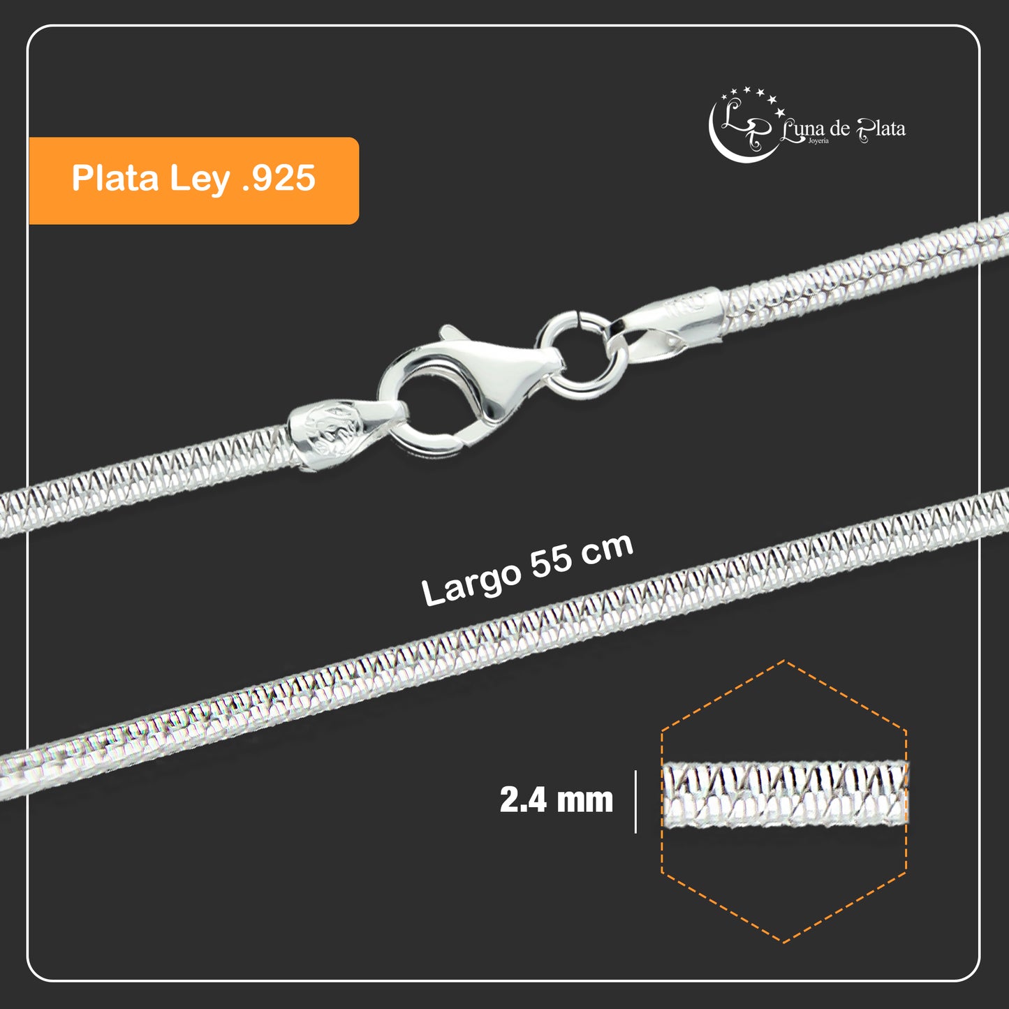 LPCU043-55 Cadena Cola de Rata Diamant Premium 2.4 mm x 55 cm Plata .925 2388255420