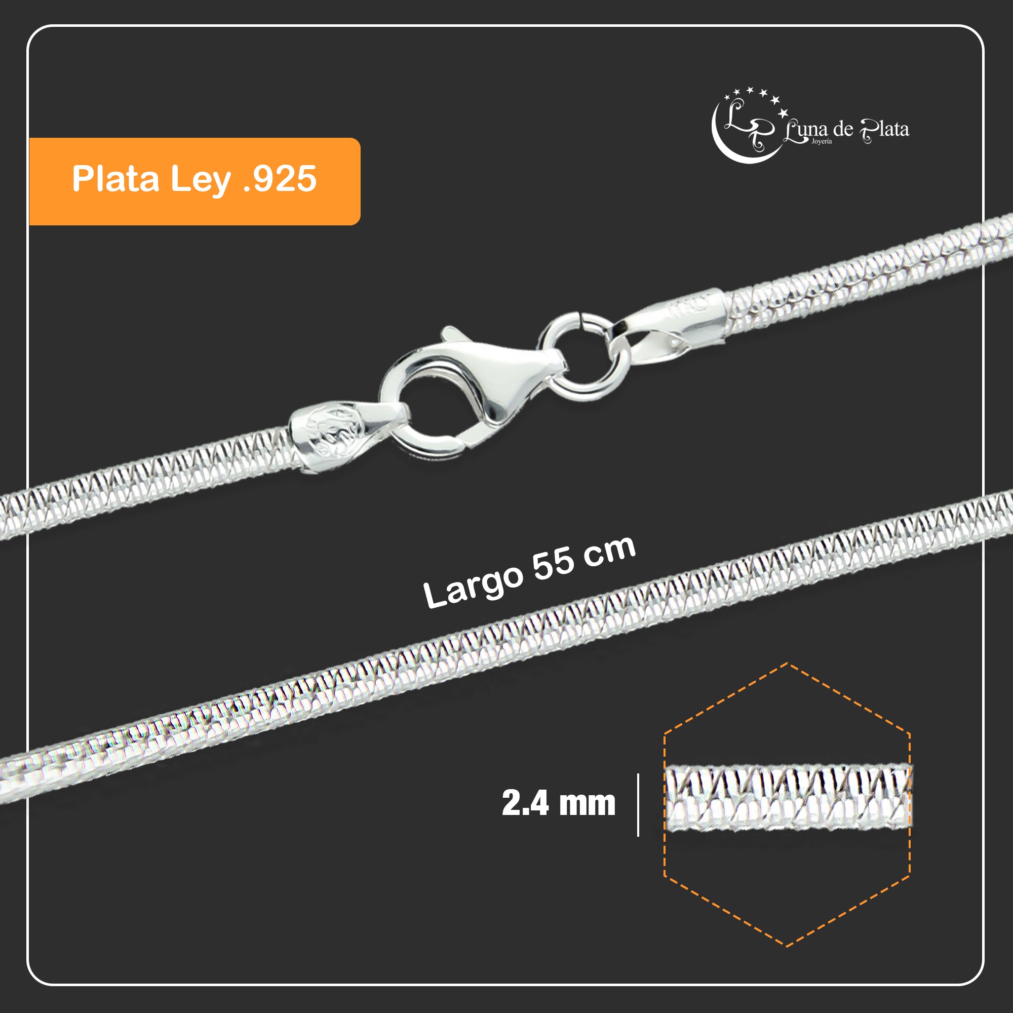 LPCU043-55 Cadena Cola de Rata Diamant Premium 2.4 mm x 55 cm Plata .925 2388255420