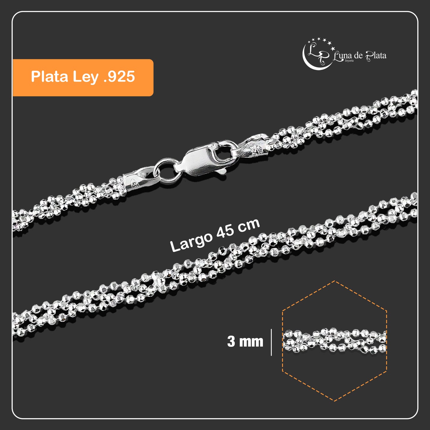 LPCU045-45 Gargantilla Collar Trenzada Bolitas Diam 45 cm Plata .925 2037215397