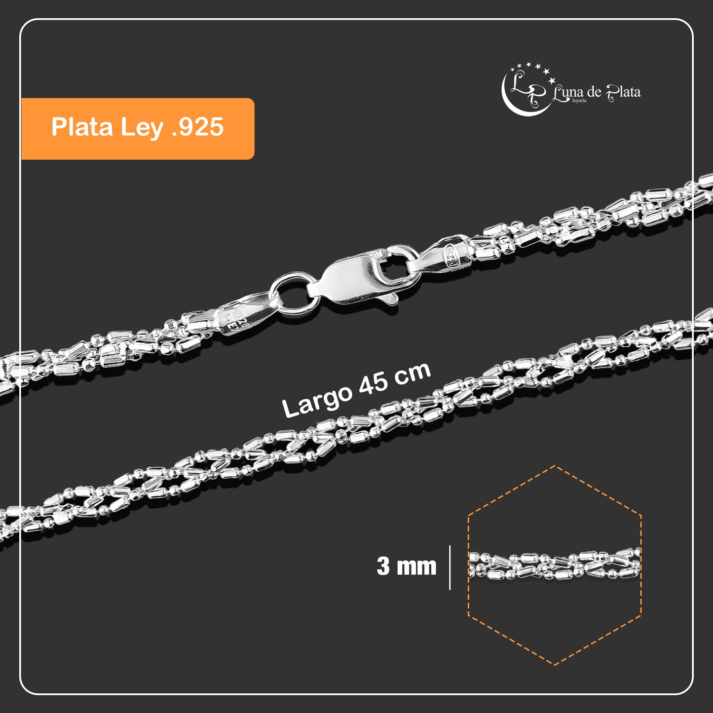 LPCU046-45 Gargantilla Collar Trenzada Popotillo Diam 45 cm Plata .925 2954586394