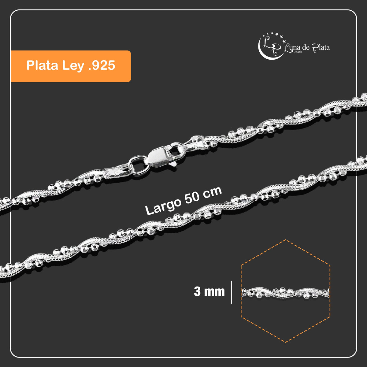 LPCU047-50 Gargantilla Collar Trenzada Cola de Rata Diam 50 cm Plata .925  2039124659