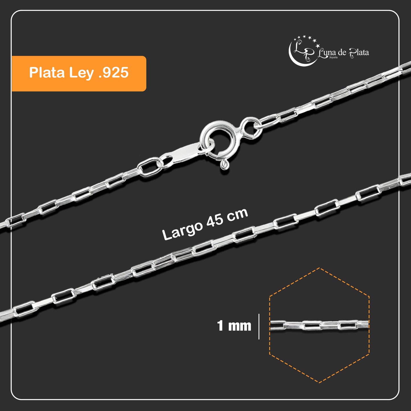 LPCU055-45 Cadena Lunga 1 mm x 45 cm  Plata .925 Taxco LPCU055-45