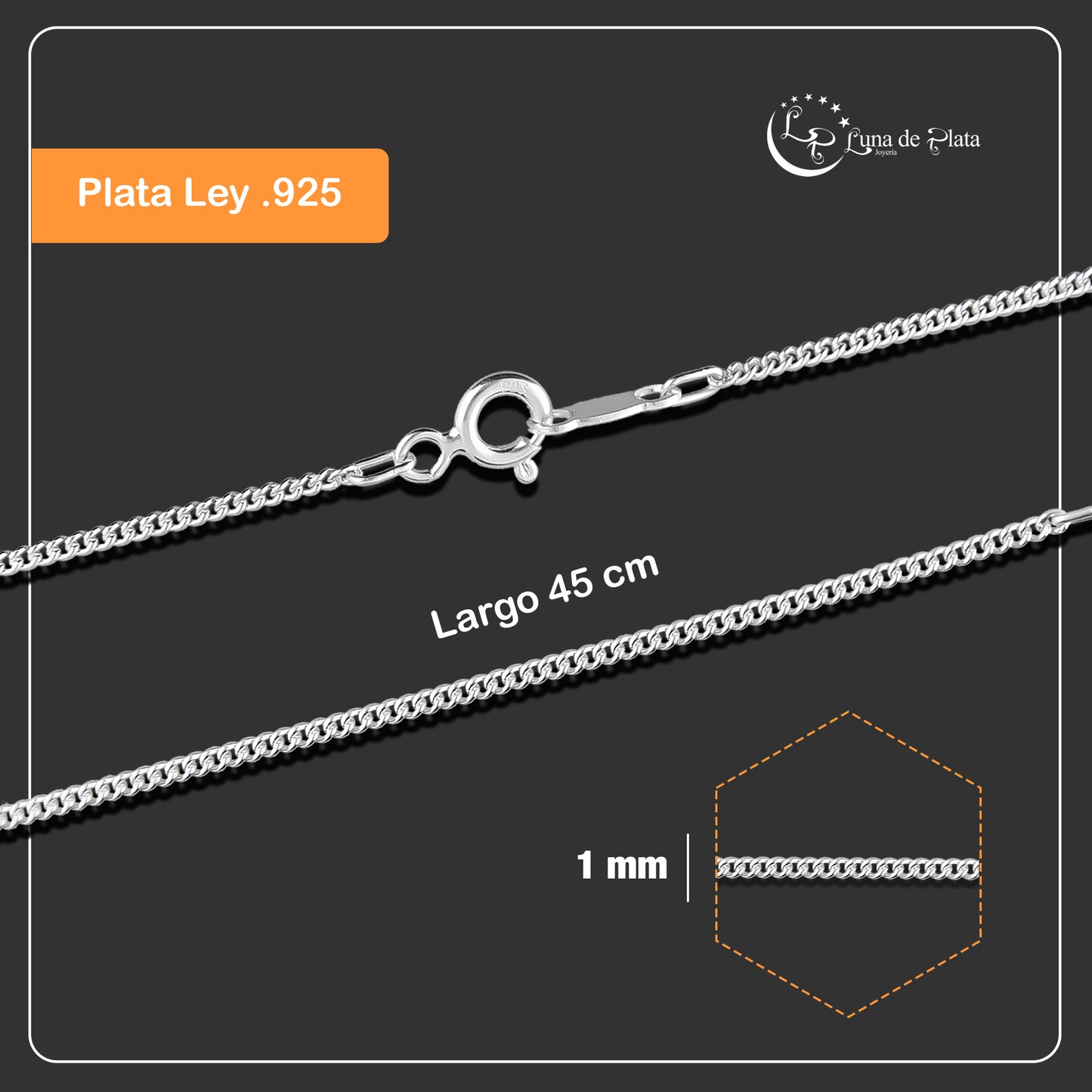 LPCU056-45 Cadena Cubana 1 mm x 45 cm  Plata .925 Taxco 3227262320