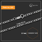 LPCU057-45 Cadena Fí­garo 3 Por 1 De 2.7 Mm X 45 Cm Plata .925 Taxco 3344305844