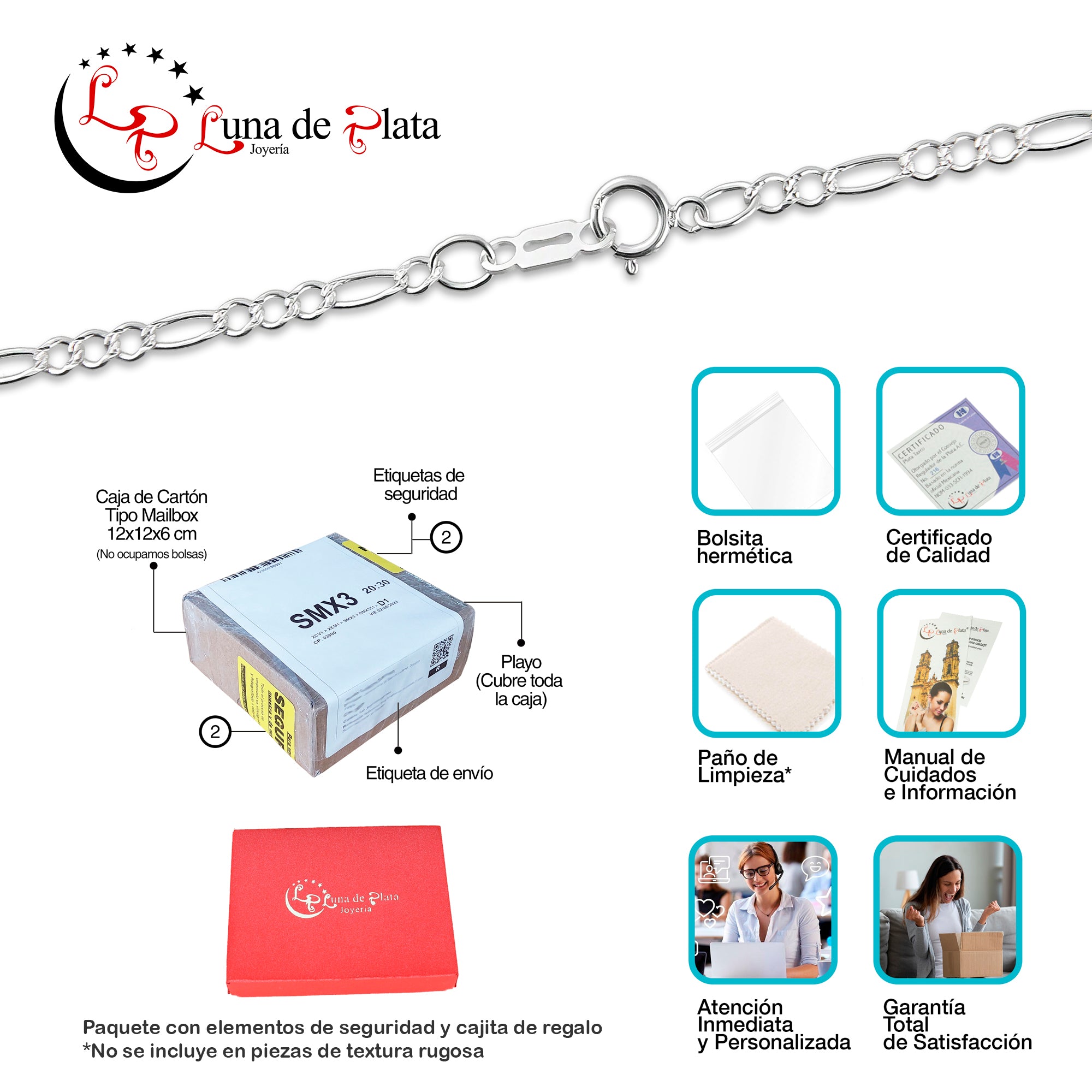 LPCU057-50 Cadena Fí­garo 3 Por 1 De 2.7 Mm X 50 Cm Plata .925 Taxco 2134165667
