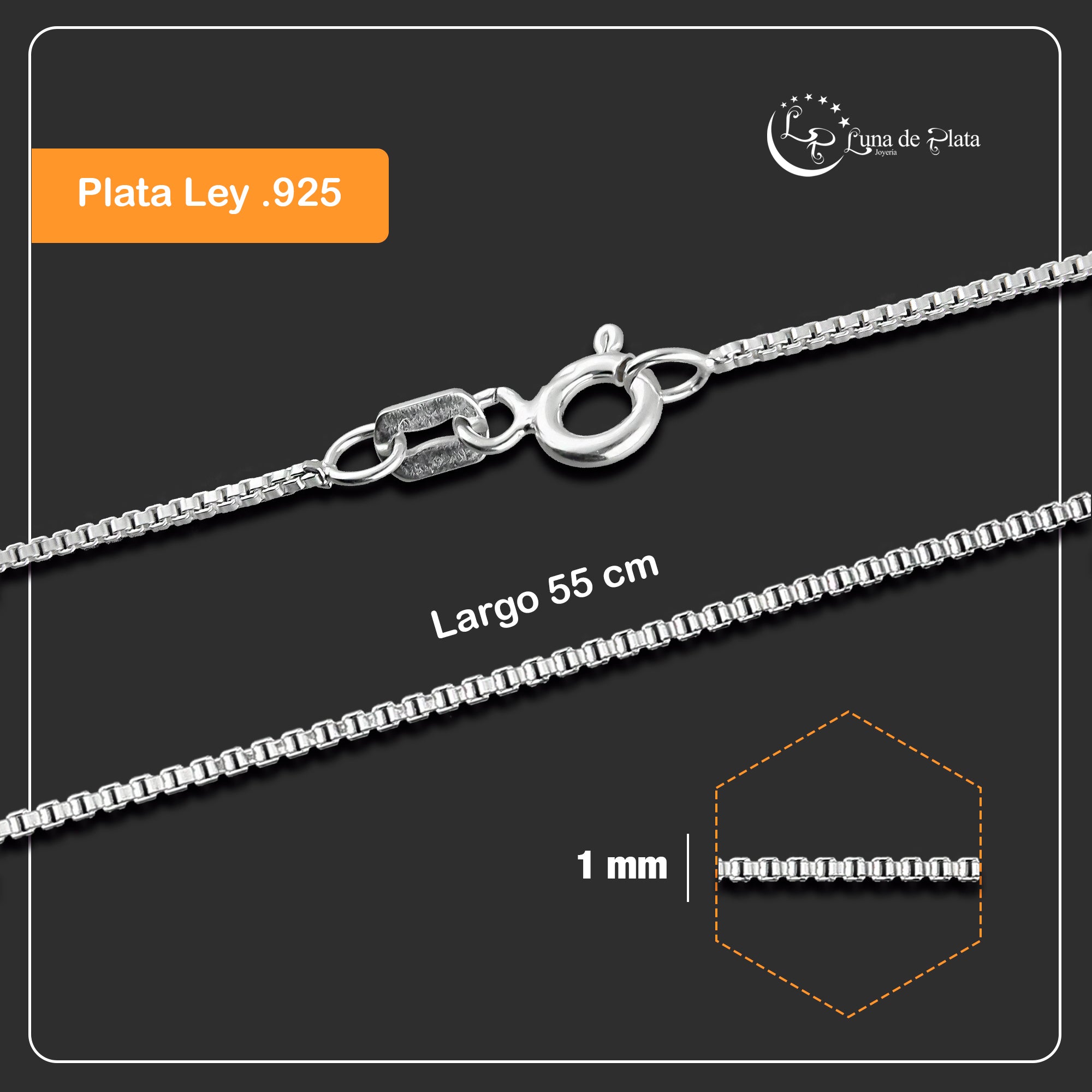 LPCU060-55 Cadena Veneciana 1 mm x 55 cm Plata .925 Taxco 2155665217
