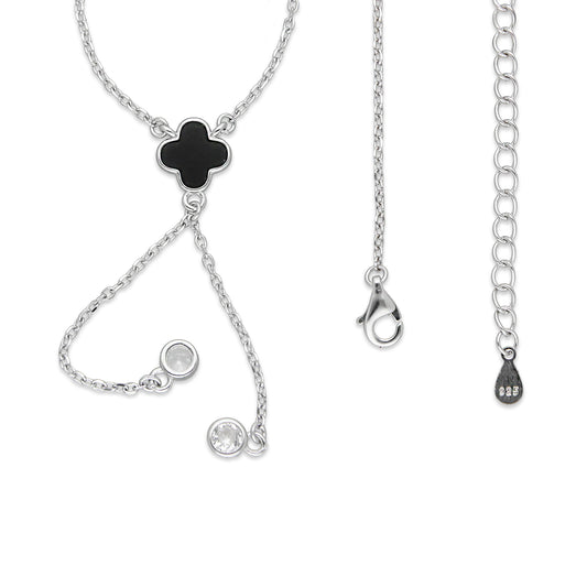 LPCU064 Corbatero Cadena 3 Tréboles Negros Ajustable de 45.5 a 50.5 cm en Plata .925 Taxco