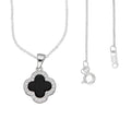 LPCU066 Gargantilla Cadena 1 Trébol Negro Orilla Zirconia 45 cm en Plata .925 Taxco