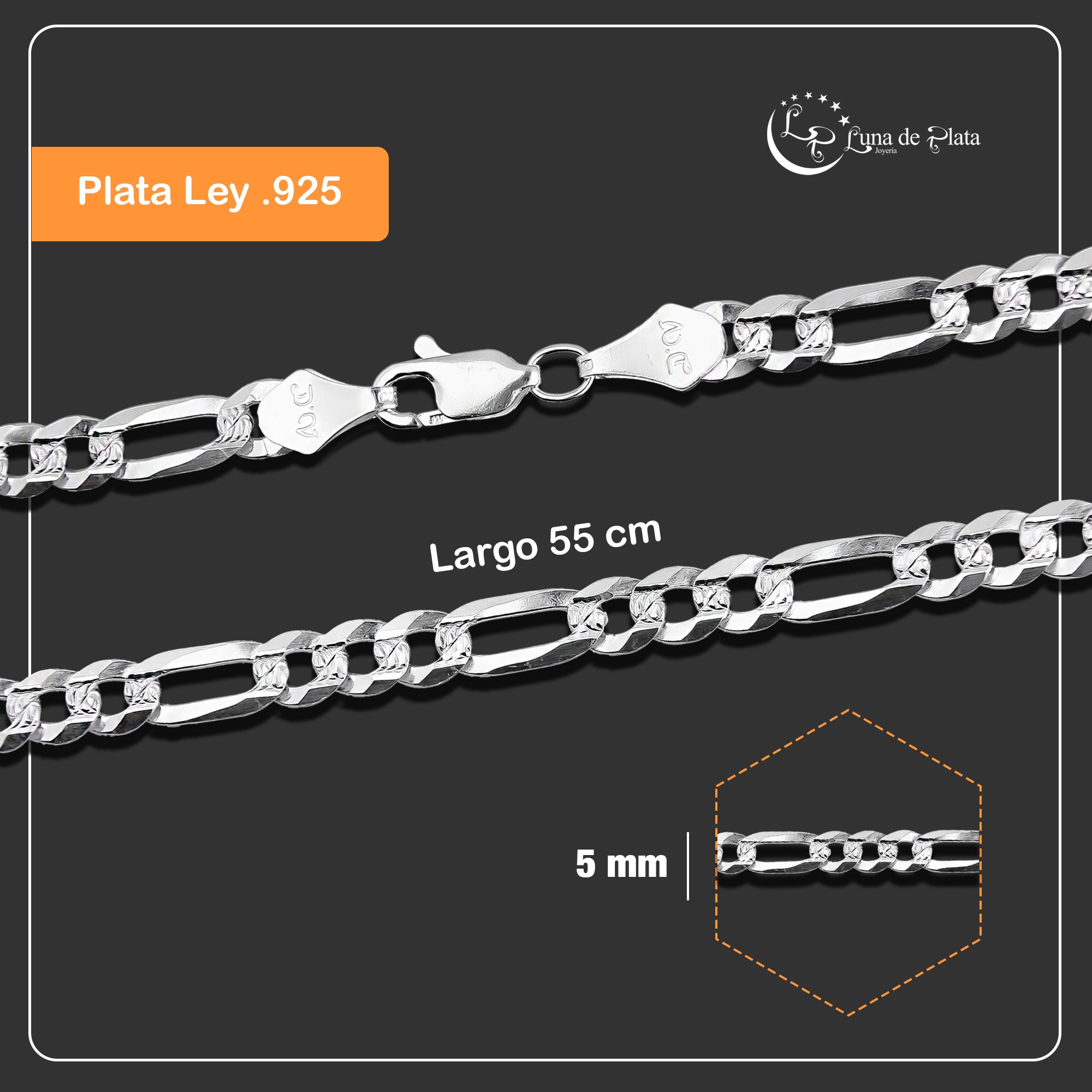 LPCU069-55 Cadena Cubana Americana 3*1 5 mm x 55 cm en Plata .925 MLM5107524622