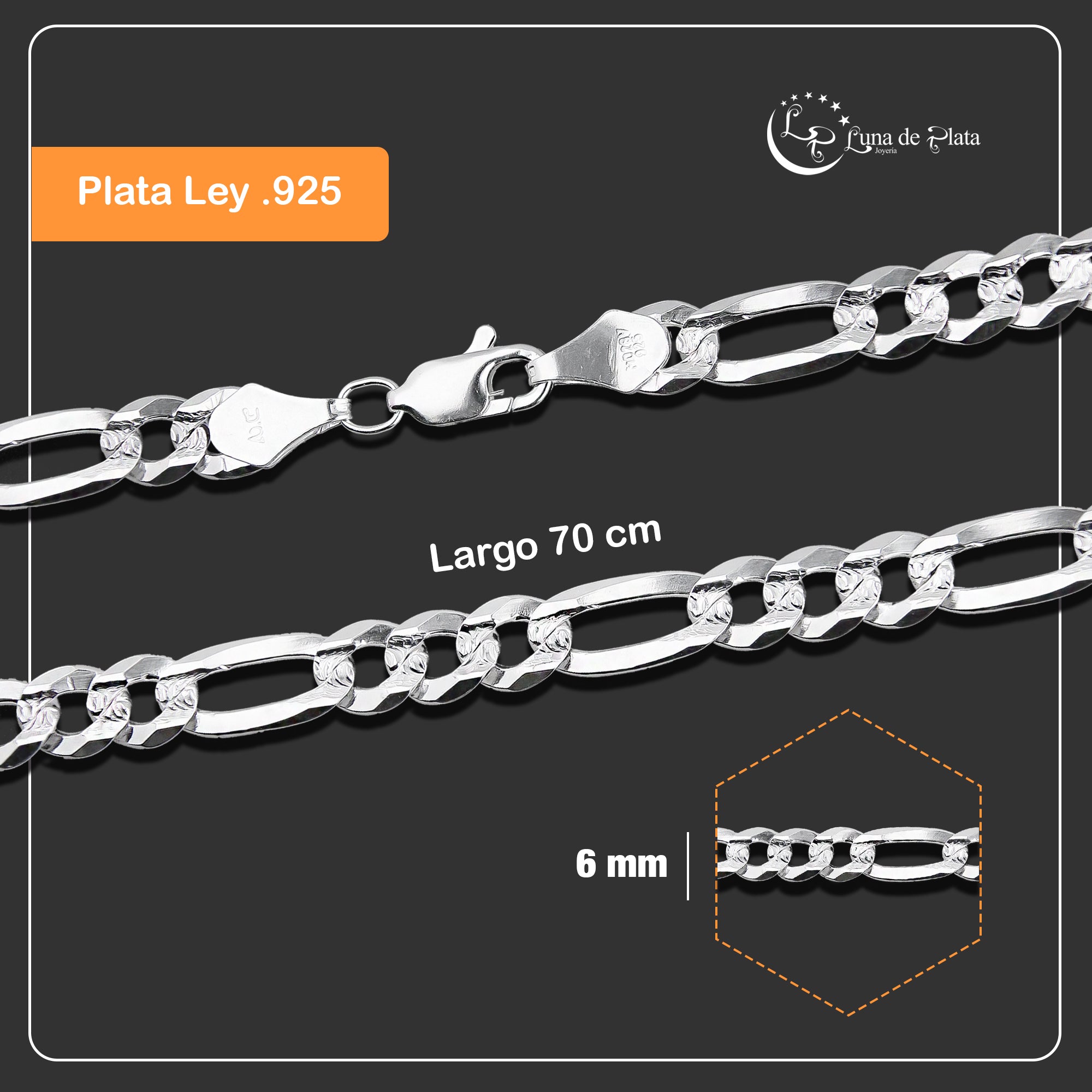 LPCU070-70 Cadena Cubana Americana 3*1 6 mm x 70 cm en Plata .925 MLM2834158137