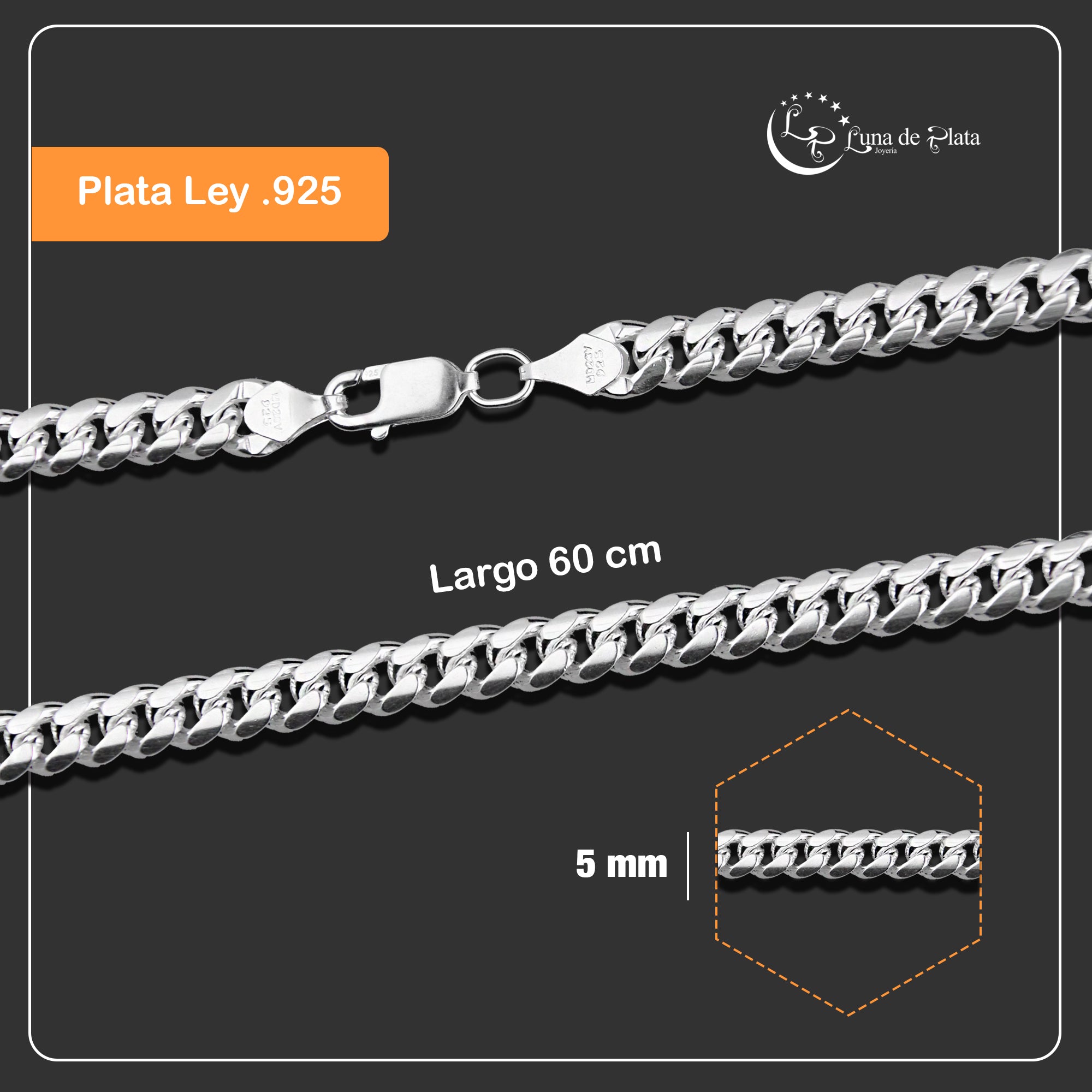 LPCU071-60 Cadena Cuba Lisa 5 mm x 60 cm en Plata .925 MLM5107524618