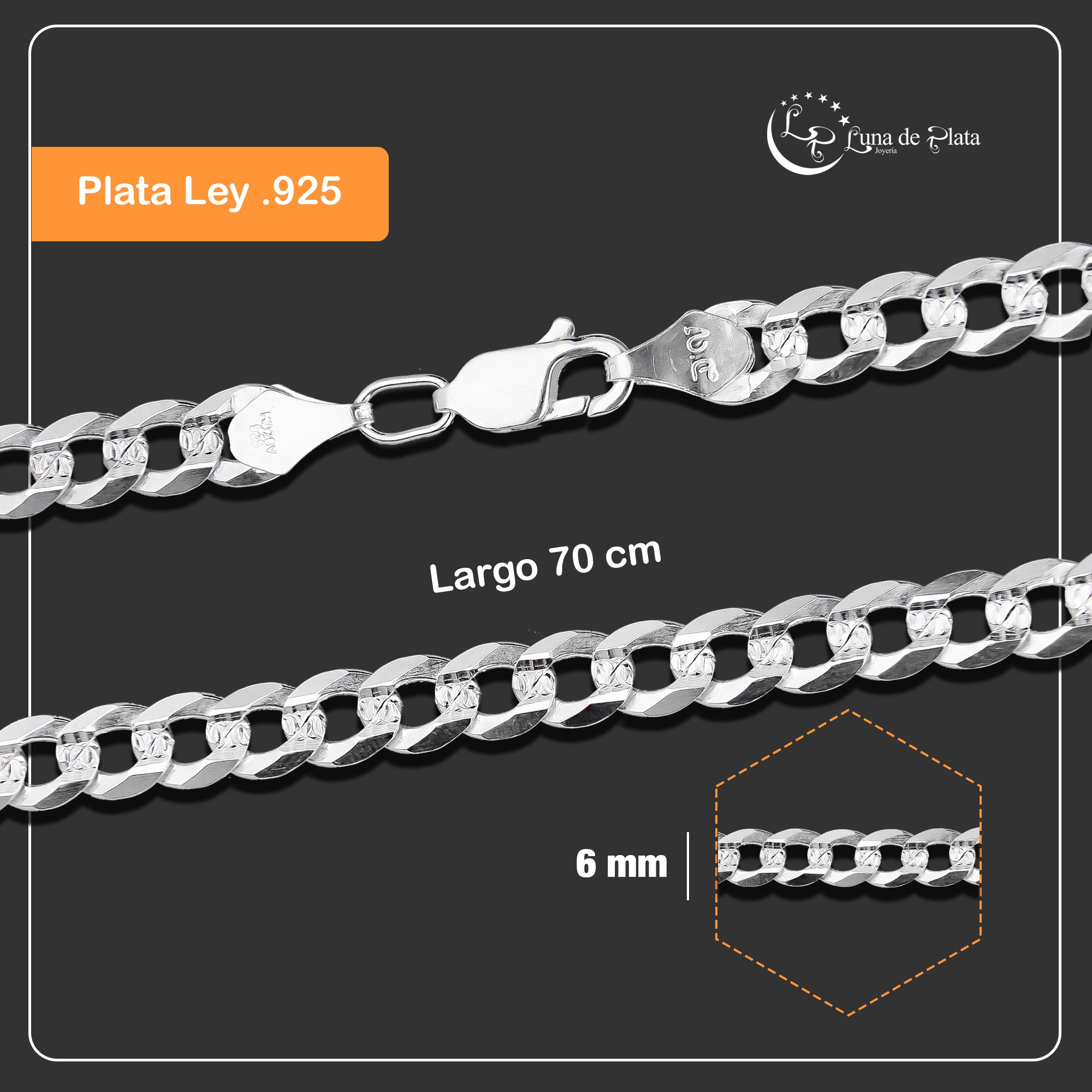 LPCU072-70 Cadena Cubana Americana 6 mm x 70 cm en Plata .925 MLM2834158135