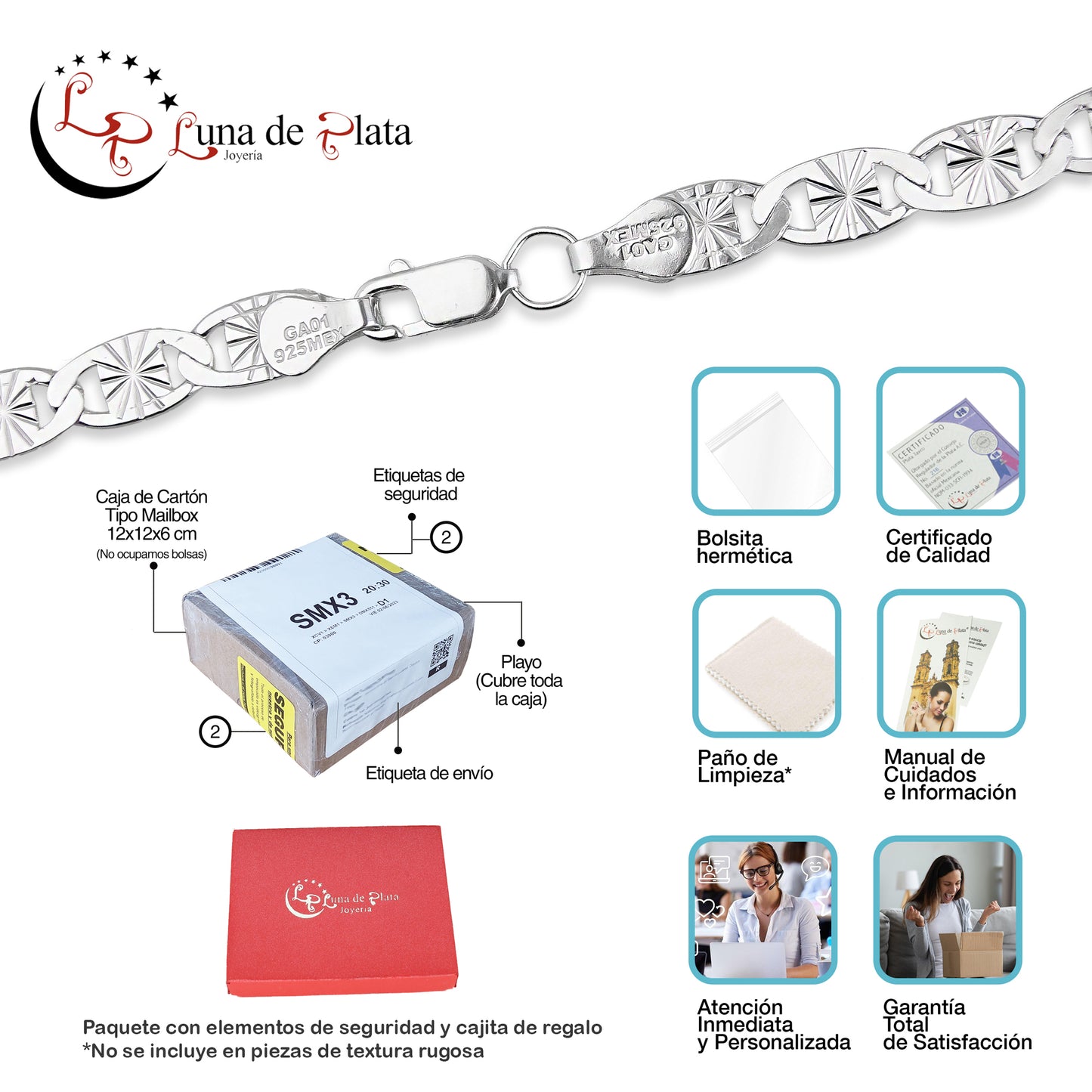 LPCU073-60 Cadena Gussi Estrella 6 mm x 60 cm en Plata .925 MLM5107468524